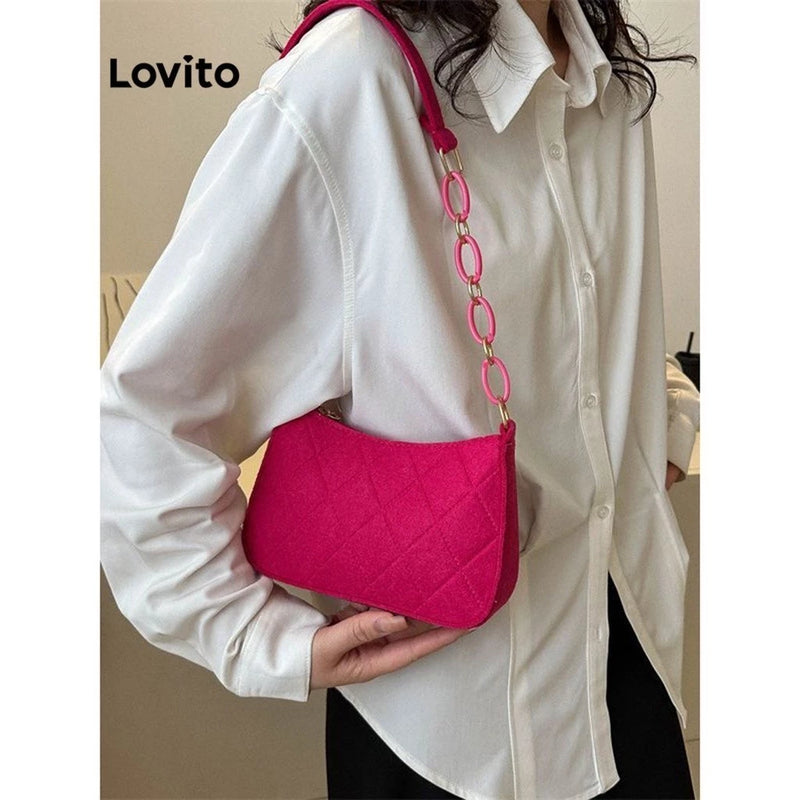 Lovito Bolsa de Ombro Pequena com Corrente para Mulheres LNE09129 (Rosa Pink/Preto)